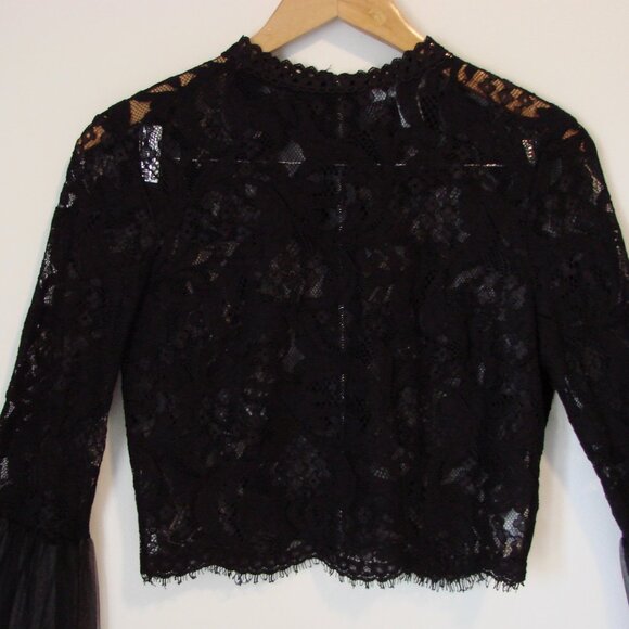 Black Lace Crochet Sheer Blouse Top Bell Sleeves Whimsigoth Goth Party Medium - Picture 5 of 16